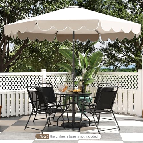 Tangkula 10 FT Patio Umbrella, 2-Tiers Scalloped Outdoor Table Market Umbrella with Tilt Adjustment, Crank, 8 Sturdy Ribs for Pool, Deck, Backyard (Beige)