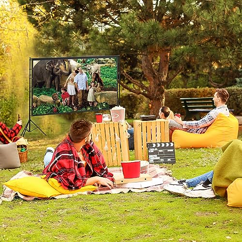 AAJK 150in Outdoor Projector Screen with Stand, Portable 16:9 4K HD Indoor Outdoor Projection Screen with Wrinkle-Free Design, Ideal for Home Theater and Backyard Cinema – Includes Carry Bag