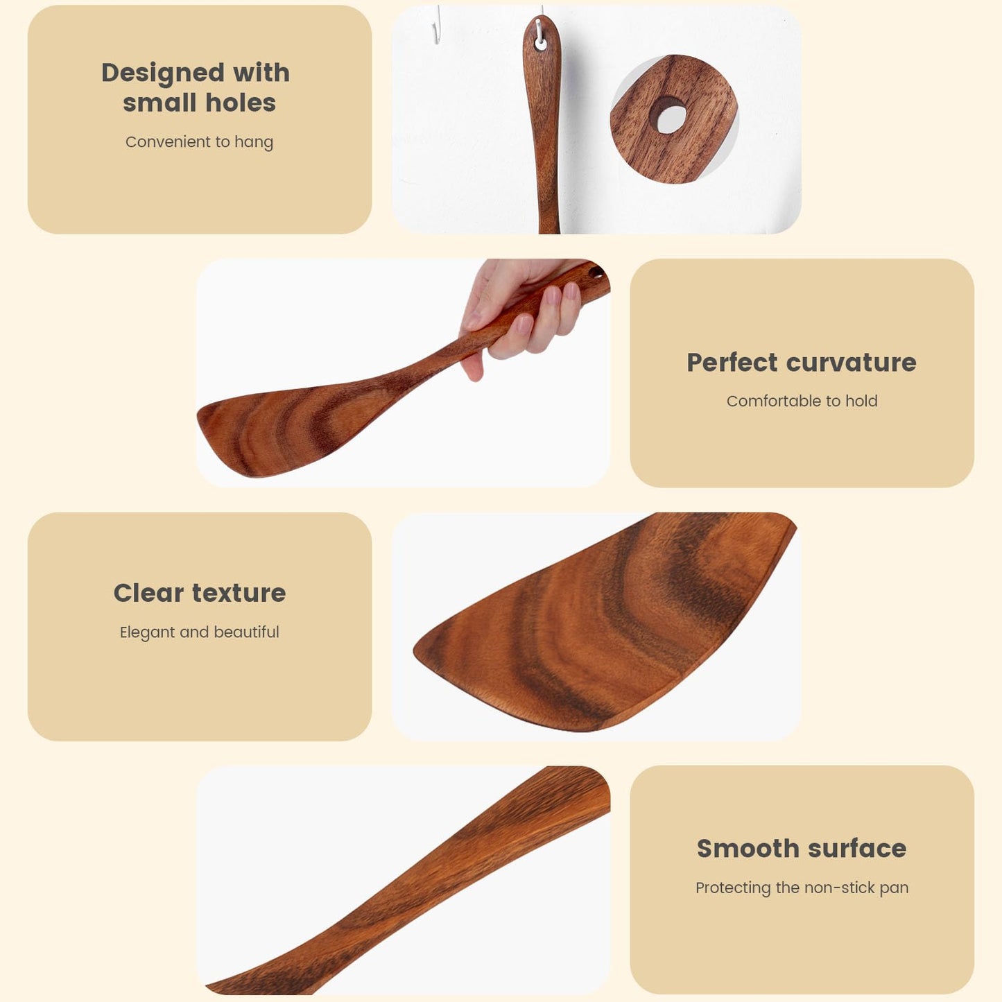 HANSGO Wooden Spatula, 12 Inch Natural Acacia Wood Spatula for Non Stick Frying Pan, Right Hand Flat Turner for Flipping Eggs Toast Pancakes, Sturdy & Lightweight