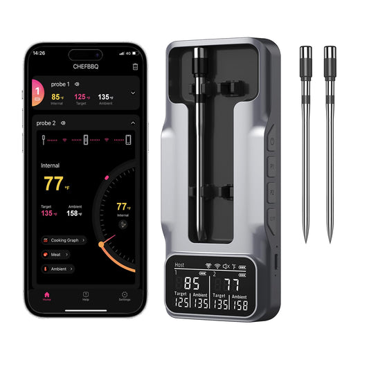 800FT Smart Wireless Meat Thermometer with Digital Meat Probe, Bluetooth Meat Thermometer with App Host Control for Barbecue, Outdoor Grilling, Oven & Smoker (Two*Probe-01)
