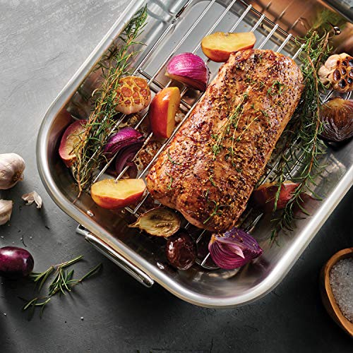 Tramontina 16.75-Inch Stainless Steel Roasting Pan with Rack, Flared Edge Turkey Roaster for Oven, Dishwasher Safe, Made in Brazil