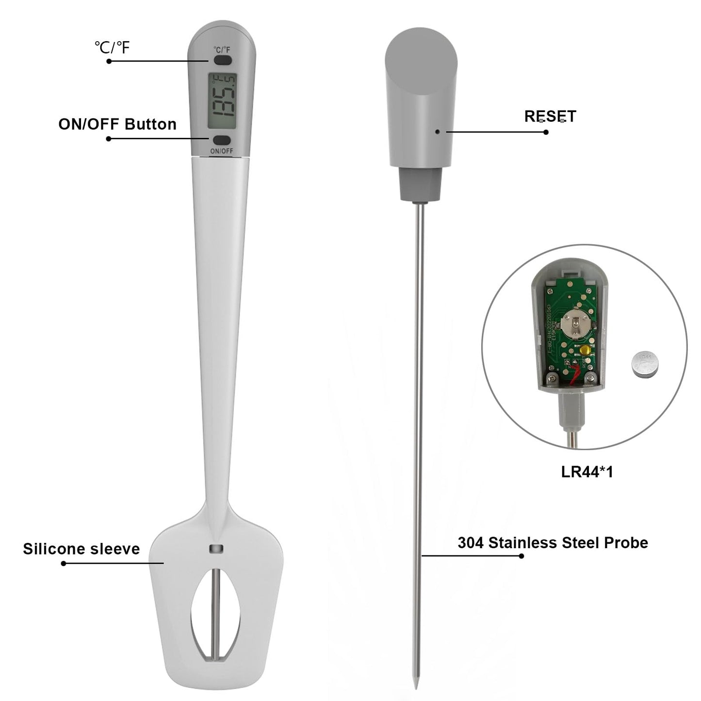 Candy Thermometer Spatula with Pot Clip Digital Thermometer Spatula for Chocolate, Creams, Sauces, Jams and Syrups, Meat Cooking (White)