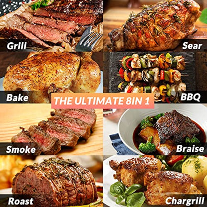 ONLYFIRE GRILLS BBQ Wood Pellet Grill Smoker with Meat Probe, 2 Tiers Cooking Area, Portable Tabletop Grilling Stove for Outdoor Kitchen Cooking Smoke and Roast, RV Camping, Black GS314