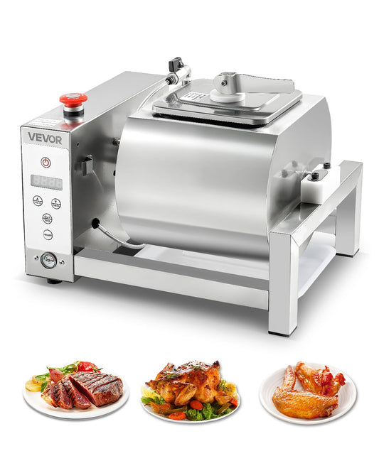 VEVOR Meat Tumbler Marinator, 10L Vacuum Tumbler Marinating Machine with Automatic Bidirectional Rotation, Stainless Steel Vacuum Curing Machine for Chicken Steak Pork, Home & Commercial Use