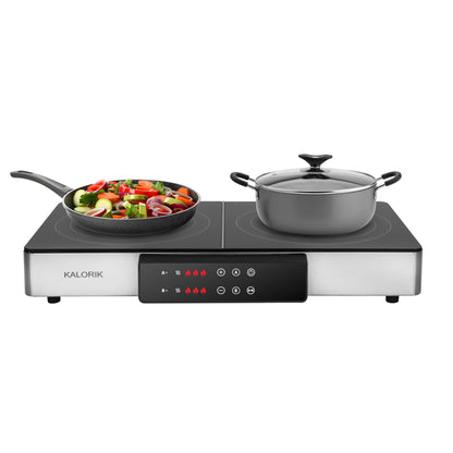 Kalorik Electric Griddle & Double Burner Cooktop MAXX Series 2-in-1 Cooker 22-Inch Cooking Surface 500F Max Temperature Teppanyaki Griddle Plate, 1800-Watts, Stainless Steel