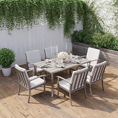 HAPPATIO 7 Piece Patio Dining Set, Aluminum Outdoor Dining Set for 6, Aluminum Dining Table and Chairs Set, Patio Furniture with Table, Chairs and Washable Cushions (Gray)