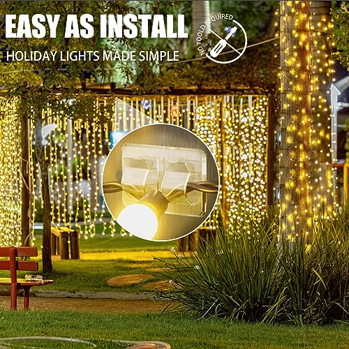 Keviyi Hooks for Outdoor String Lights Clips: 26Pcs Double Hooks for Hanging - Heavy Duty Clear Cable Clips with Waterproof Adhesive Strips - Outside Sticky Hooks Non-Slip No Drill