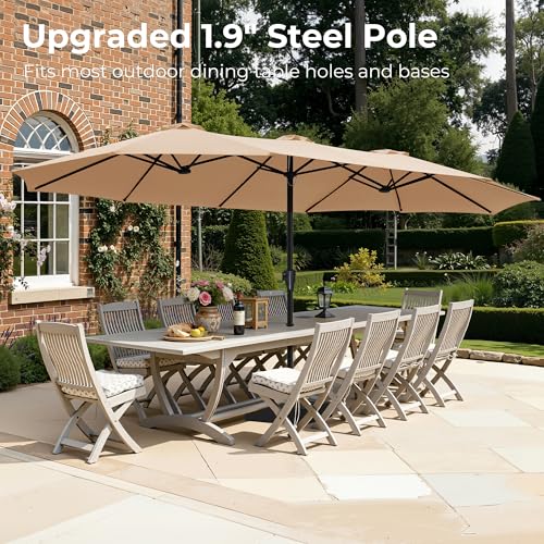 SUPERJARE 15FT Outdoor Patio Umbrella with Base Included, Double Sided Pool Umbrellas with Fade Resistant Canopy, Extra-Large Table Umbrella for Deck, Market, Backyard, Beige