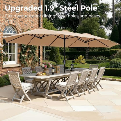 SUPERJARE 15FT Outdoor Patio Umbrella with Base Included, Double Sided Pool Umbrellas with Fade Resistant Canopy, Extra-Large Table Umbrella for Deck, Market, Backyard, Beige
