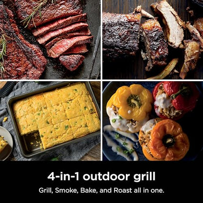 Ninja Woodfire Outdoor Grill & Smoker, 4-in-1 Functionality, Grill, Smoke, Bake, Roast, Authentic Woodfire Flavors, Electric Heat, OG301