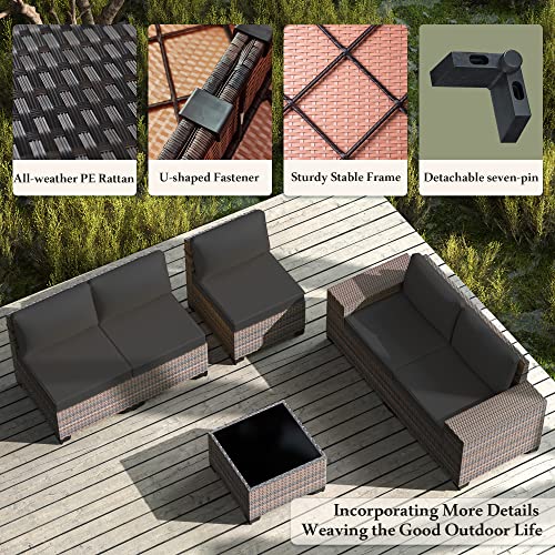 RTDTD 12 PCS Outdoor Patio Furniture Set,Outdoor Sectional Furniture All Weather PE Rattan Wicker Patio Conversation Set with 2 Coffee Tables and 10 Thickened Cushions,Black