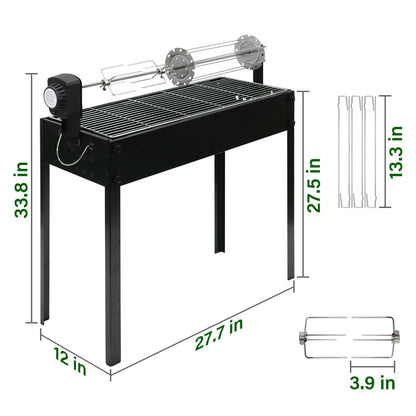 BDL Charcoal Grills Portable Rotisserie Grill Roaster with Motor, BBQ Lamb Skewer Camping Barbecue Grill for Garden Backyard Party Picnic Travel Outdoor Cooking Use