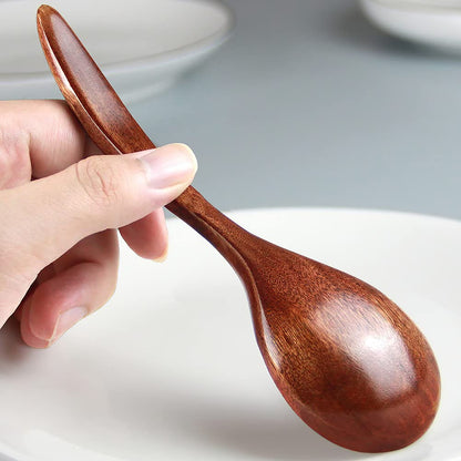 IQCWOOD Korean Wooden Spoon, 6-Piece Wooden Spoons, 7 inch Handmade Natural Asian Wooden Spoons for Soup Coffee Salad Desserts Chips Snacks Cereal and Fruit
