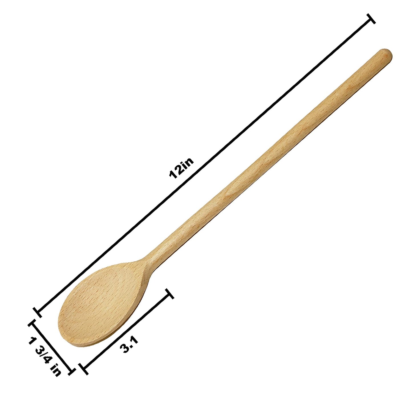 12 Inch Long Wooden Spoon Set by BICB | Natural Beechwood Mixing Spoons for Baking, Cooking & Stirring | Set of 6 Long Wooden Spoons | Cookware Sauce Spoons | Wood Mixing Spoon Set