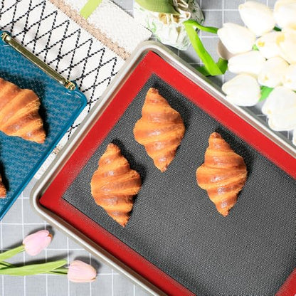 Amyandone Silicone Baking Mat with Microperforated, 2 PCS Perforated Baking Mats/Oven Liners for 13" x 18" Half Sheet Pan, Reusable Air Mesh Silicone Mat for Cookie/Eclair/Bread/Pizza/Pastry