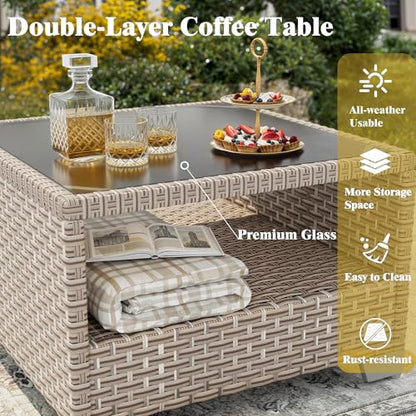 Aukreolis 11 Pieces Patio Furniture Set with Fire Pit Table, Outdoor Sectional Wicker Sofa with Thick Cushions, High Back Swivel Rocker Patio Chairs, Rattan Conversation Set with Coffee Table, Grey