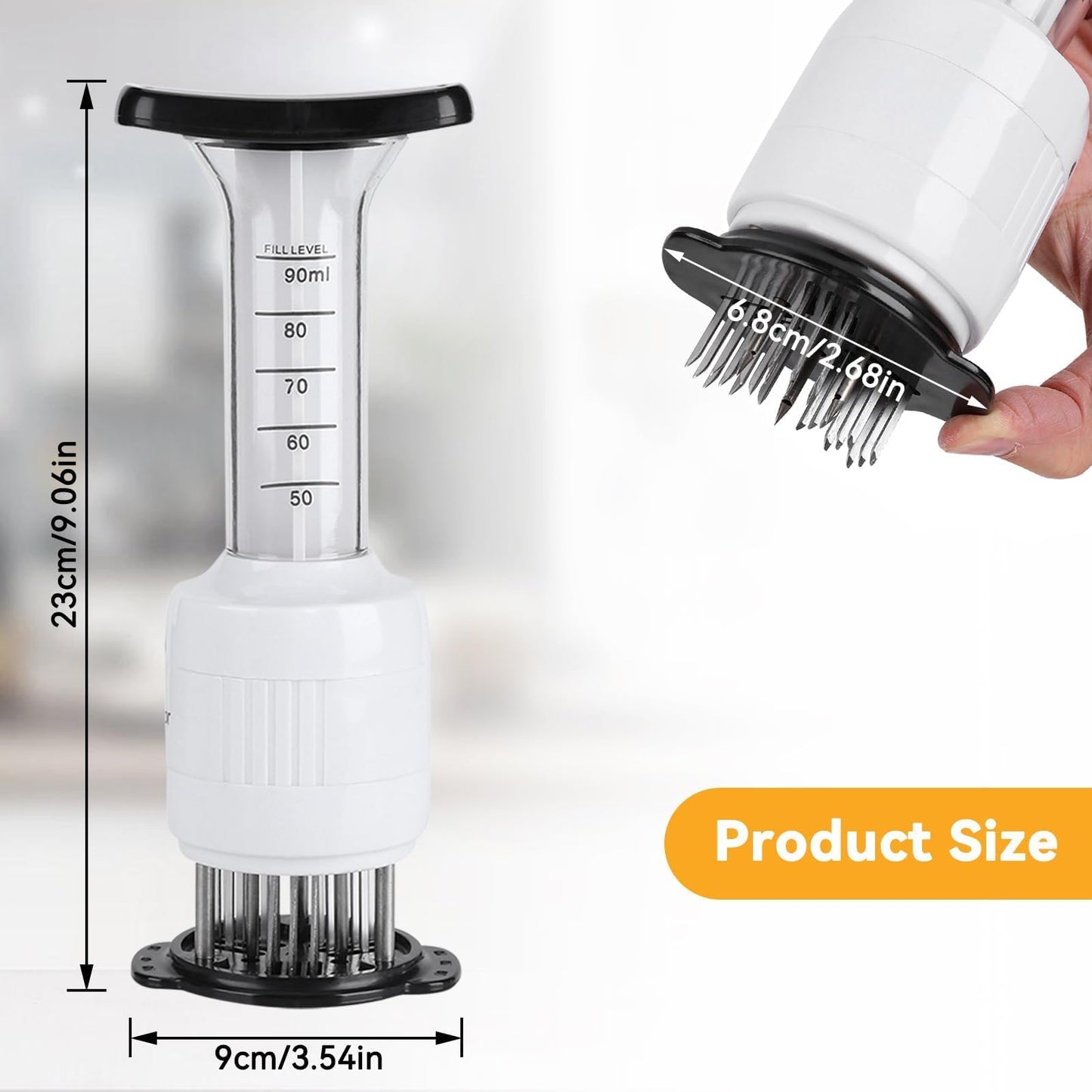 2-in-1 Meat Tenderizer with Marinade Injector, Stainless Steel Needles Flavor Marinade Meat Injector Syringe for BBQ Steak Beef Turkey Brisket Pork Kitchen Cooking Tenderizing Steak Beef Poultry