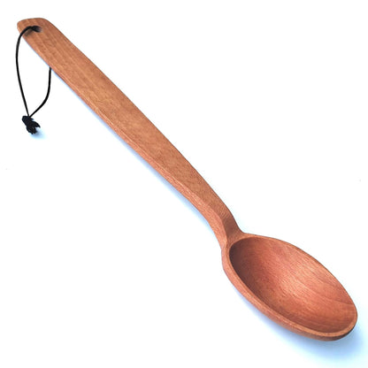 ECOSALL 14-inch Large Wooden Spoon, Heavy Duty Big Non-Stick Cooking Spoon with a Scoop and a Strong Long Handle for Stirring, Mixing, Canning in Big Pots. Long Wooden Spoon with a Loop.