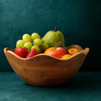TrendBell Handmade Large Wooden Bowl Mango Wood Decorative Bowl for Veggies, Fruits Wooden Serving Scalloped Bowl Modern Rustic Home Decorations Home Party Wedding Décor 12 x 4.5 x 11 Inches