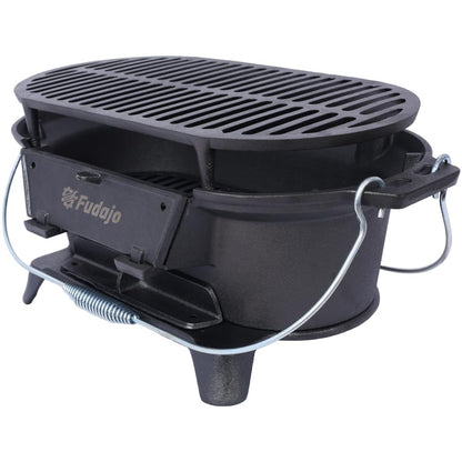 Cast Iron Hibachi Grill – Portable Charcoal BBQ for Outdoor Cooking, Durable Tabletop Skillet, Compact Camping Charcoal Cooker for Tailgating, Picnics & Hunting (Oval)