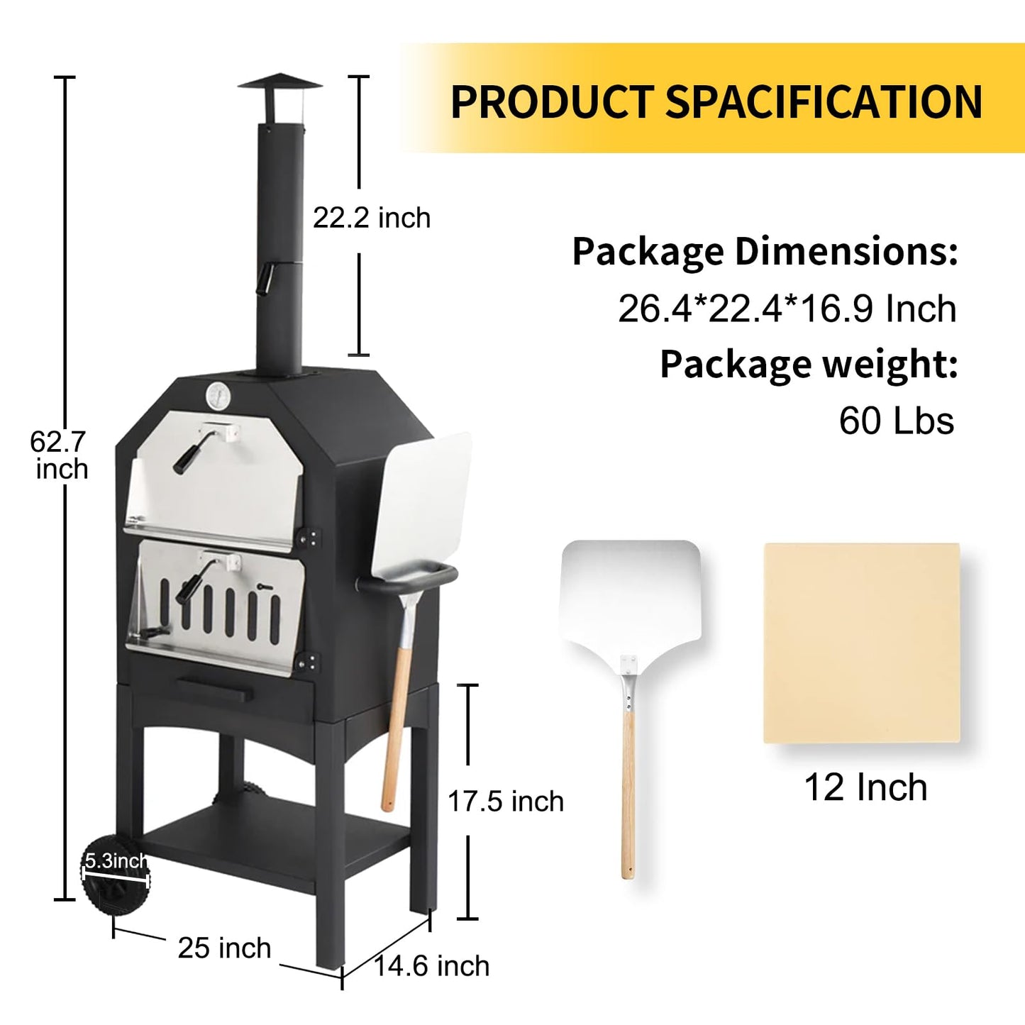 Artbros Outdoor Pizza Oven Wood-Fired Patio Pizza Maker Portable Pizza Grill with Pizza Stone, Peel, Grill Rack, and Waterproof Cover for Backyard and Camping