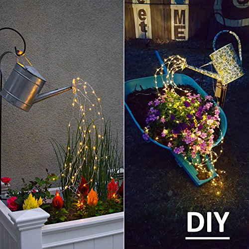 soltuus Solar Fairy String Lights Outside, Multi Strand 180 LEDs Watering Can Light for Outdoor, Waterproof Solar Powered Waterfall Lights, Firefly Bunch Lights for Garden Decor, Warm White