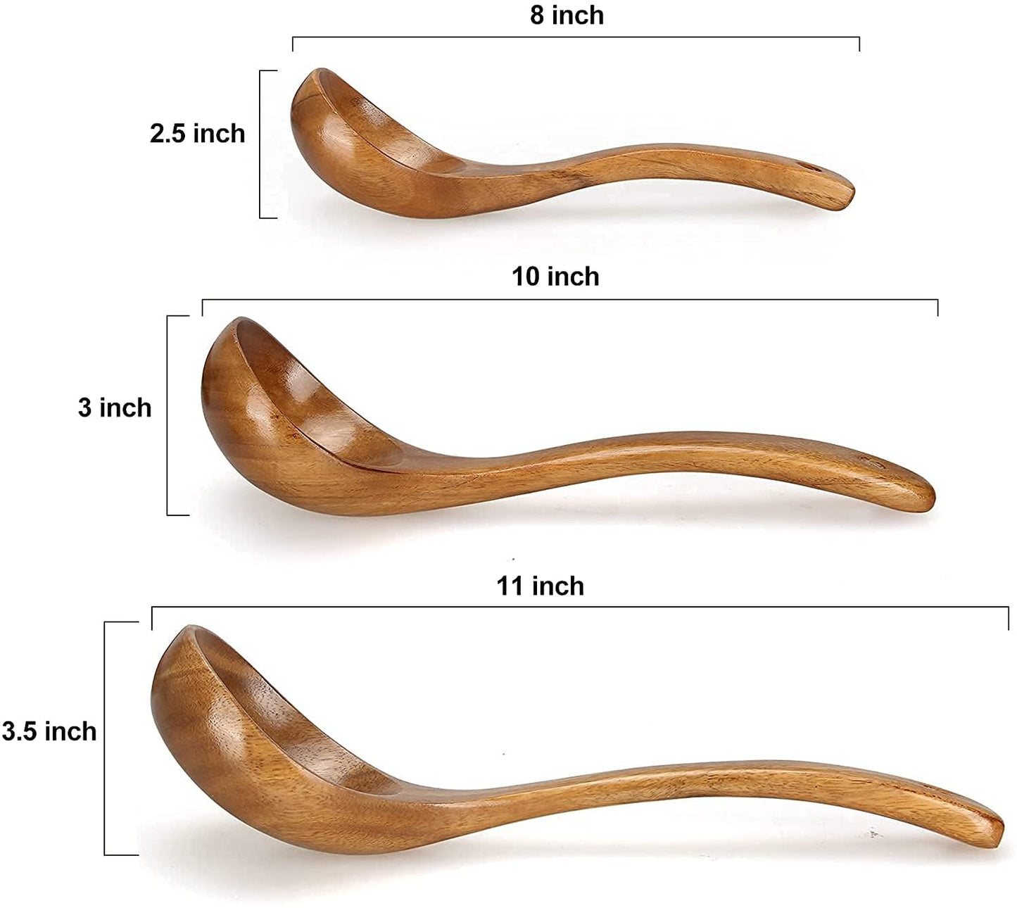 3 Pack Wooden Ladles for Serving Spoon Soup Ladle Wood Spoons for Cooking Ladel Large Bamboo Kitchen Tools Ladles Big Spaghetti Spoon Laddle Non Toxic Soup Spoons Teak deep Ladle
