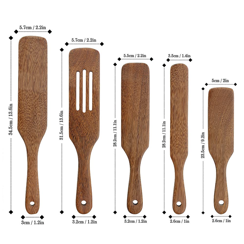 Wooden Cooking Utensils, Wooden Spatulas Set As Seen On TV, AOOSY 5 Pcs Natural Acacia Wood Spurtle Kitchen Tools Utensil Set Heat Resistant Non Stick Wood Cookware, Slotted Spatula for Stirring