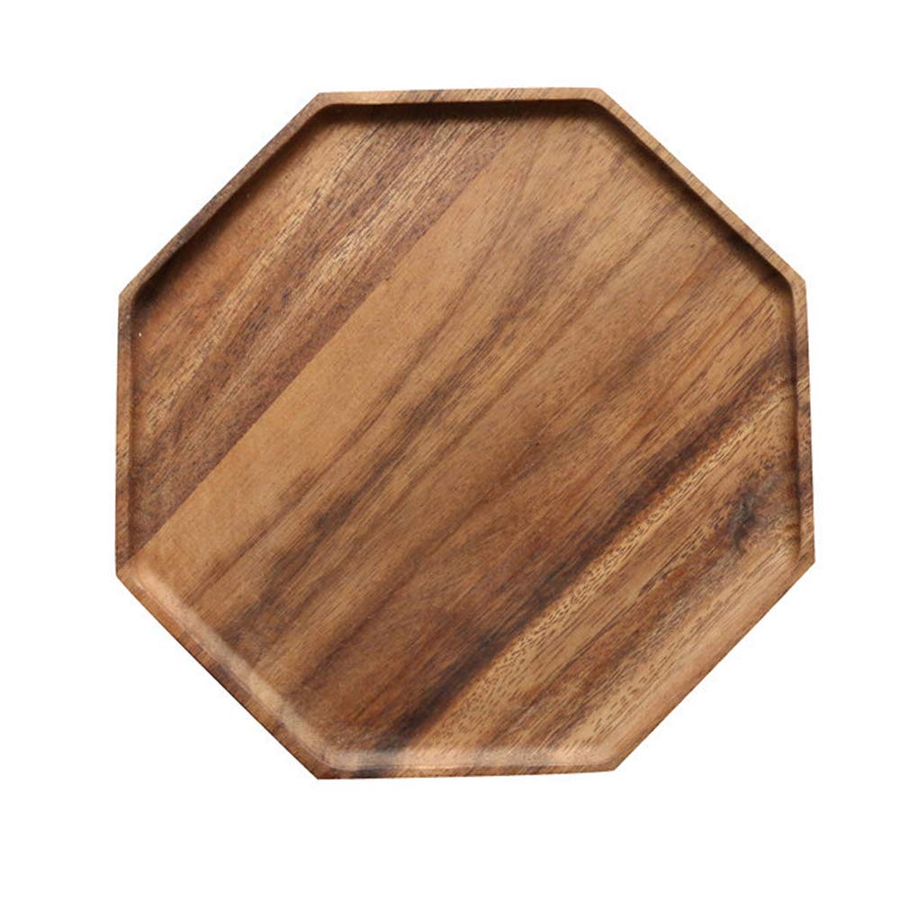 Set of 2 Acacia Wooden Trays Serving Platters Octagon Square Serving Tray Bread Charcuterie Board for Fruit Salad Cheese Platter Vegetable Food Dish Charger Plates Charcuterie Boards