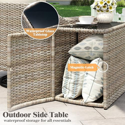 LUXOAK 10-Piece Patio Furniture Set with Storage Tables & Rocking Chairs