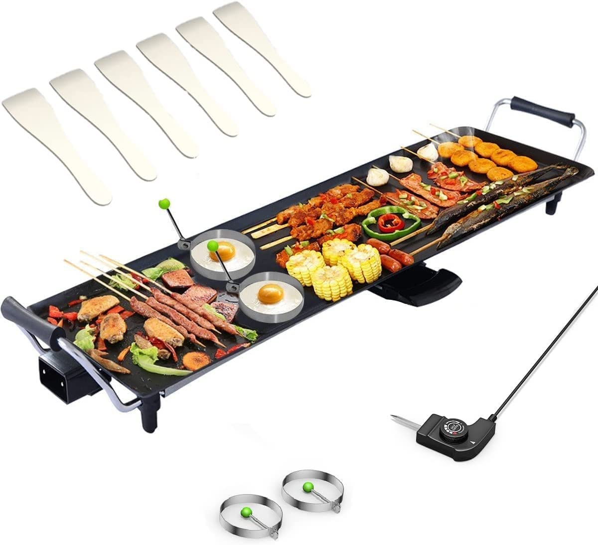 SIMOE 36 Inch Electric Griddle Teppanyaki Grill, BBQ Smokeless Grills, 2000W Barbecue Griddles Table Top with Nonstick Surfaces & Adjustable 5 Temperature Setting, Indoor/Outdoor Grill, 36"L x 9"W