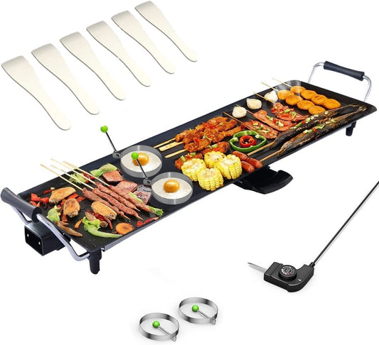 SIMOE 36 Inch Electric Griddle Teppanyaki Grill, BBQ Smokeless Grills, 2000W Barbecue Griddles Table Top with Nonstick Surfaces & Adjustable 5 Temperature Setting, Indoor/Outdoor Grill, 36"L x 9"W
