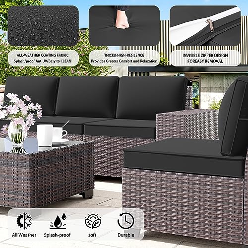 RTDTD 12 PCS Outdoor Patio Furniture Set,Outdoor Sectional Furniture All Weather PE Rattan Wicker Patio Conversation Set with 2 Coffee Tables and 10 Thickened Cushions,Black