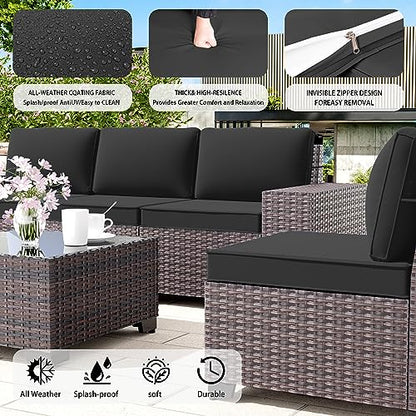 RTDTD 12 PCS Outdoor Patio Furniture Set,Outdoor Sectional Furniture All Weather PE Rattan Wicker Patio Conversation Set with 2 Coffee Tables and 10 Thickened Cushions,Black