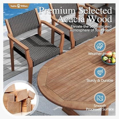 Sophia & William Patio Outdoor Table and Chairs Set, Patio Dining Sets for 8, 9 Pieces Patio Table Set Acacia Wood Table Expandable and Rattan Chairs for Backyard Deck Porch Outside