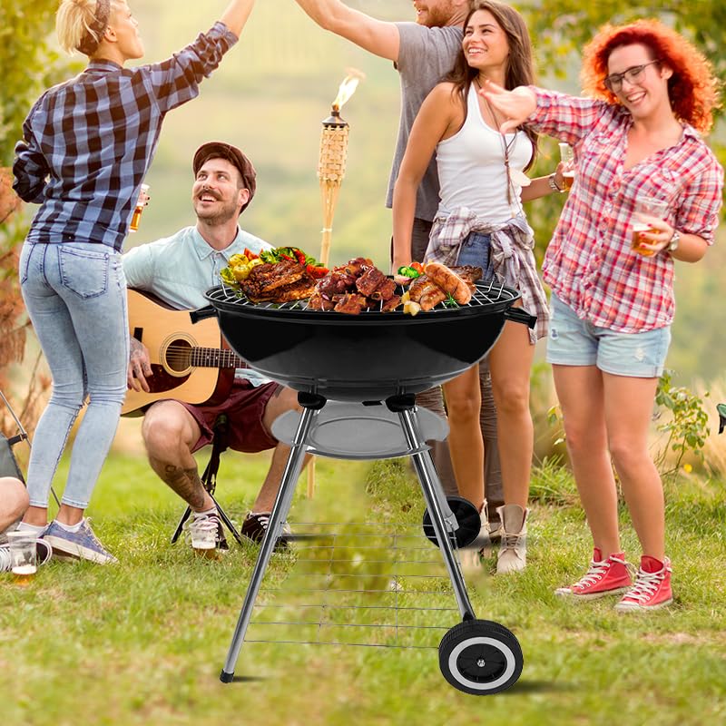 gzcmxh Charcoal Grill - portable BBQ Grill with adjustable air vent, wheels, hanlde - Charcoal Kettle Grill for outdoor, camping, backyard, picnics, party parties (22inch Apple)