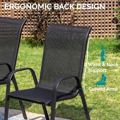 MAMIZO 7 Pieces Patio Dining Set for 6, Glass Table and Textilene Chairs
