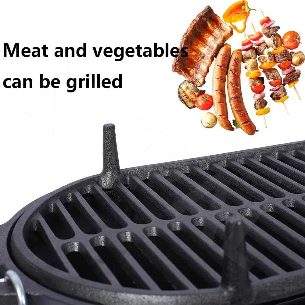 Outdoor Cast Iron Hibachi Grill & Skillet Combo, Premium Portable Hibachi Charcoal Grill, Bbq Cooker for Camping, Tailgating & Patio Grilling, Compact Tabletop Skillet, Must Haves 2025 (Oval)