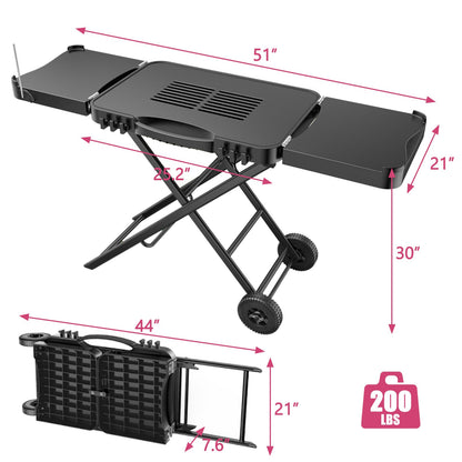 Portable Grill Cart for Ninja Woodfire OG700 OG800 OG900, Blackstone Griddle, for Weber Q100 Q200 Q300, Pizza Oven, Collapsible Grill Stand for Most Portable Grills, Large Surface Grill Trolley