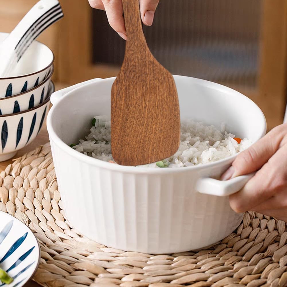 2pcs Wooden Spatula Wood Long Handle Flat Frying Turner Nonstick Flat Frying Spatulas Cooking Spurtle Utensils for kitchen use(COLOR:natural)