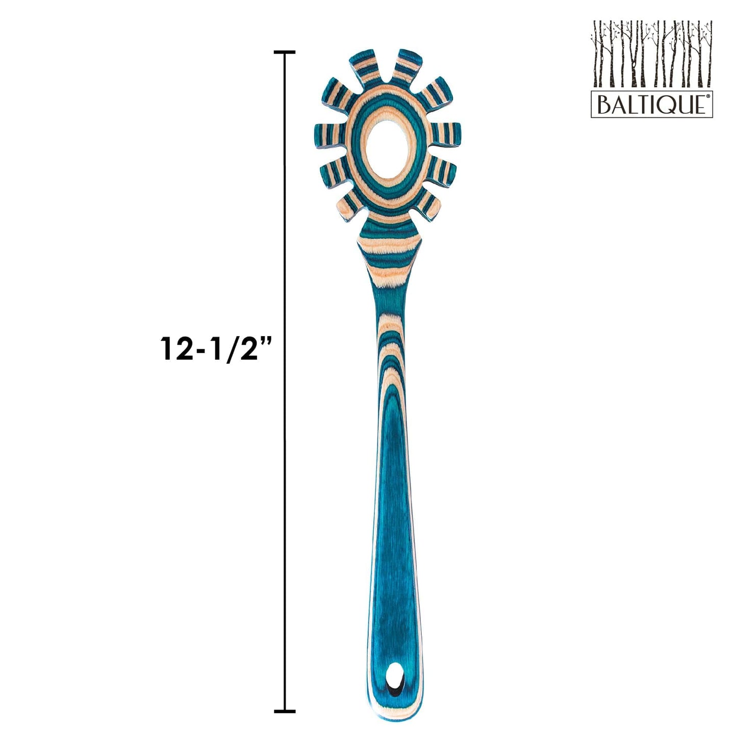 Baltique Mykonos Collection Wooden Spaghetti Spoon – 12.5" Pasta Server with Teeth, Colorful Birch Wood Utensil for Portioning, Stirring & Serving Noodles