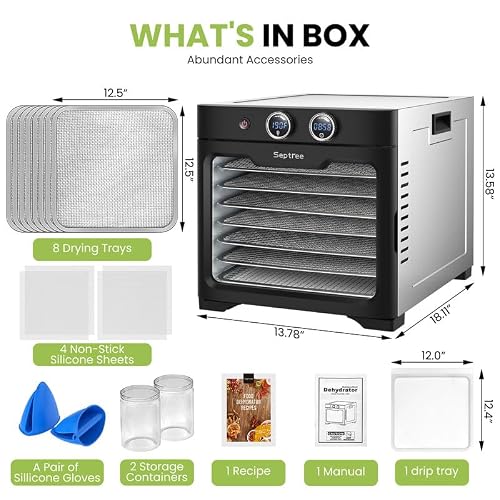 Household Food Dehydrators Machine with 8 Stainless Steel Trays Hold 10 lb Meats 24 H Digital Timer 194 °F Temperature Control Commercial Dryer for Jerky Meat Herb Fruit Vegetables Beef Black Knight