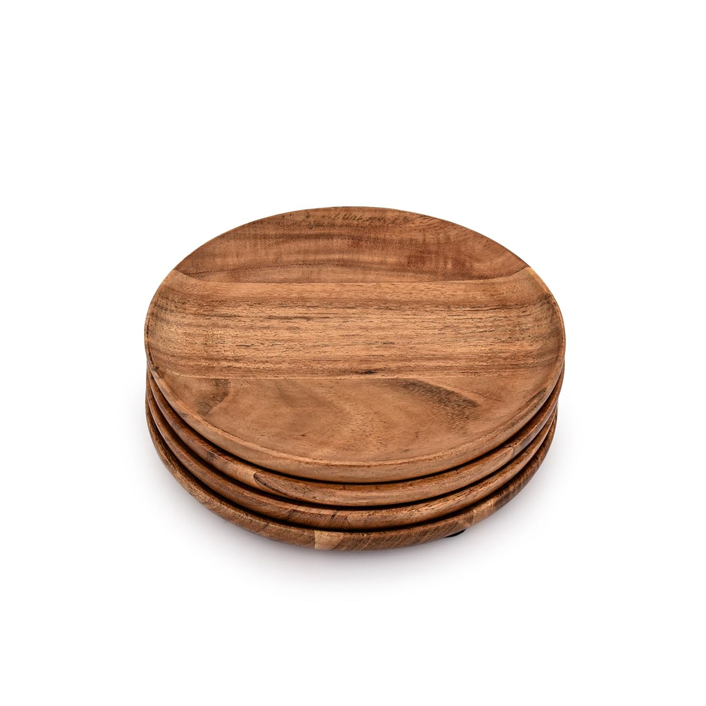 Samhita Acacia Wood Round Wood Plates Set of 4, Easy Cleaning & Lightweight for Dishes Snack, Dessert.(7" x 7" x 1")