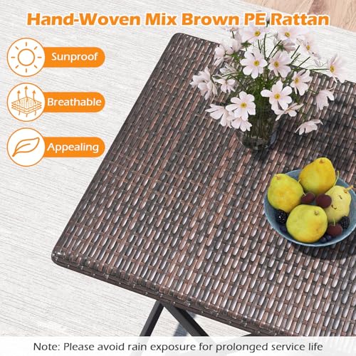Tangkula 3 Piece Outdoor Folding Bistro Set, Mix Brown