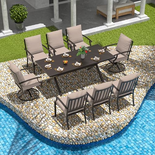 Trumbeak 9-Piece Patio Dining Set Outdoor Conversation Set,Metal Outdoor Furniture Set with Umbrella Hole Cut-Out 78.7" x 35.4" Table and 8 Metal Chairs for Backyard,Garden,Sand