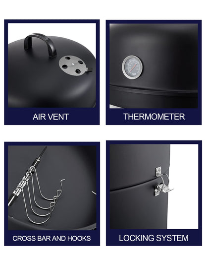 SUNLIFER Charcoal BBQ Grill, Heavy Duty 3-in-1 Barbecue Smoker Grill for Garden Camping Outdoor Cooking and Grilling