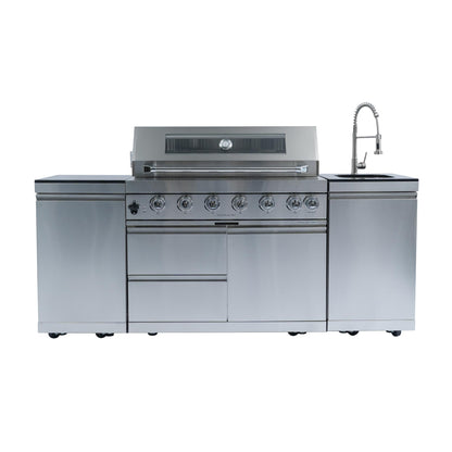 RENDGO 82 Inches 6 Burner Gas Grill Outdoor Kitchen Island, 85,000 BTU Deluxe Stainless Steel Modular Outdoor Kitchen, Sink, Storage Cabinets & Drawers, BBQ Island for Patio Backyard,Stainless Steel