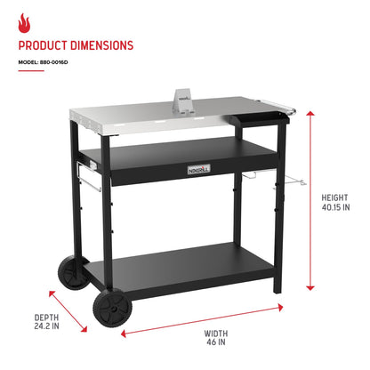 Nexgrill Large Stainless Steel Grill Table with Double Shelf for Griddle, 46" L x 24" W x 40" H, 648 Sq. in., Portable Grill Cart with Side Handle, Paper Towel, and Trash Bag Holder - 880-0016D