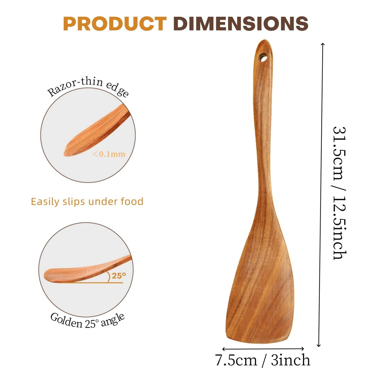 Flat Wood Spatula, EOHASA 12 inch Non Toxic Wooden Spatula for Cooking, Handcrafted Teak Wood Curved Turner Spurtle for Non Stick Pan, Safe Long Handle Cooking Utensils - Scraper for Kitchen Use
