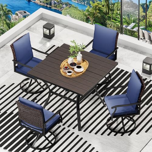 LEVELEVE 5 Piece Outdoor Patio Dining Set with 4 Swivel Dining Chairs & 1 Large Round Dining Table,Bistro Furniture Set for Lawn, Garden, Deck, Backyard and Porch